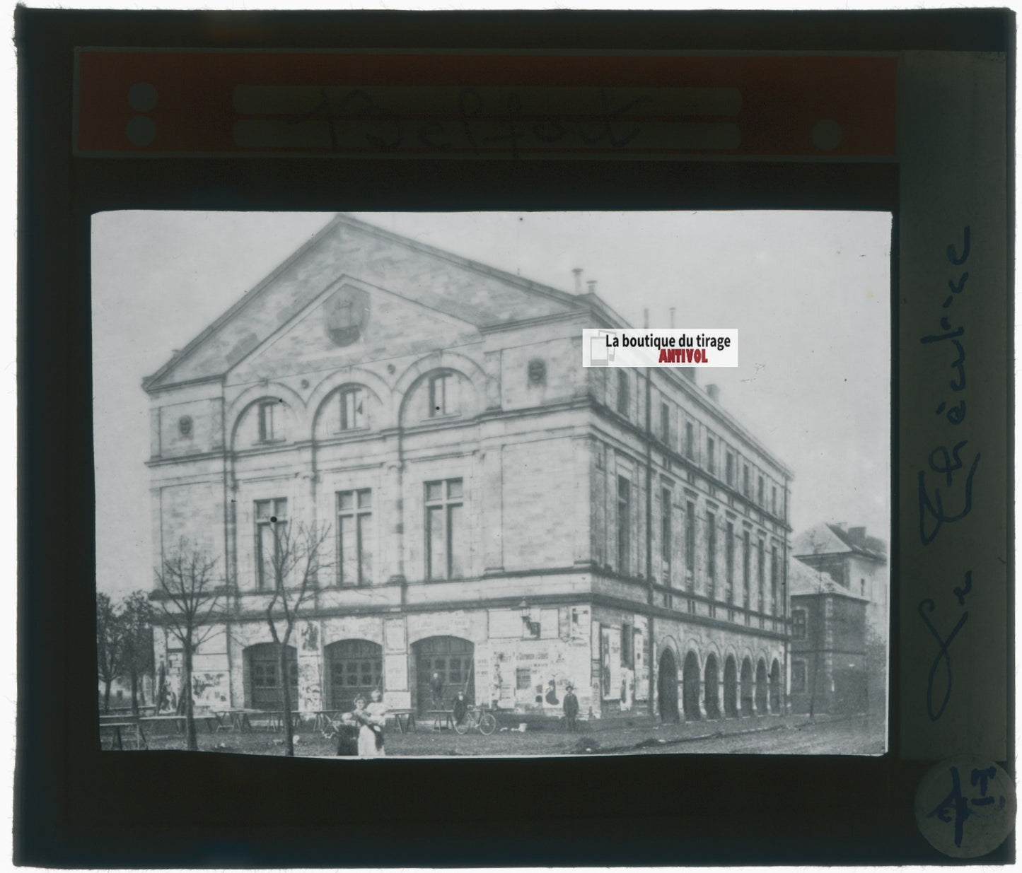 Théâtre de Belfort, photo plaque verre, noir & blanc, positif 8,5x10 cm