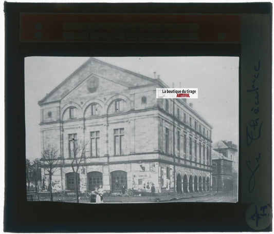 Théâtre de Belfort, photo plaque verre, noir & blanc, positif 8,5x10 cm