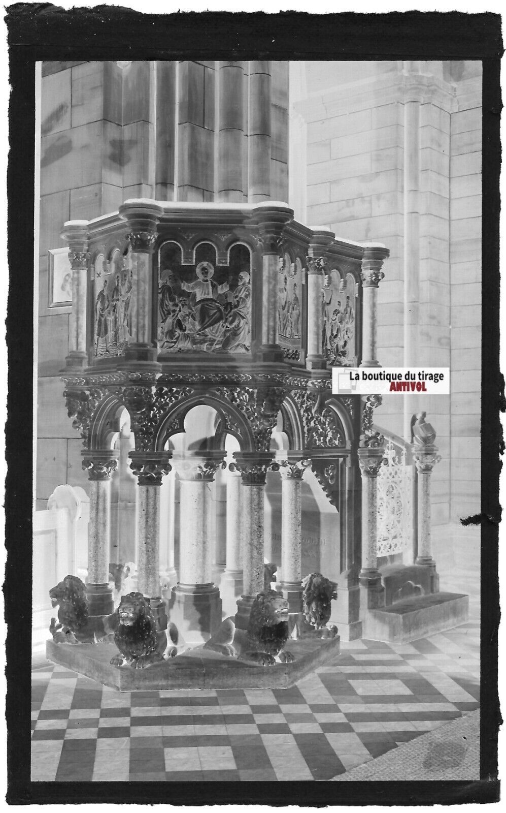 Plaque verre photo négatif noir & blanc 9x14 cm, Strasbourg, Saint-Pierre église