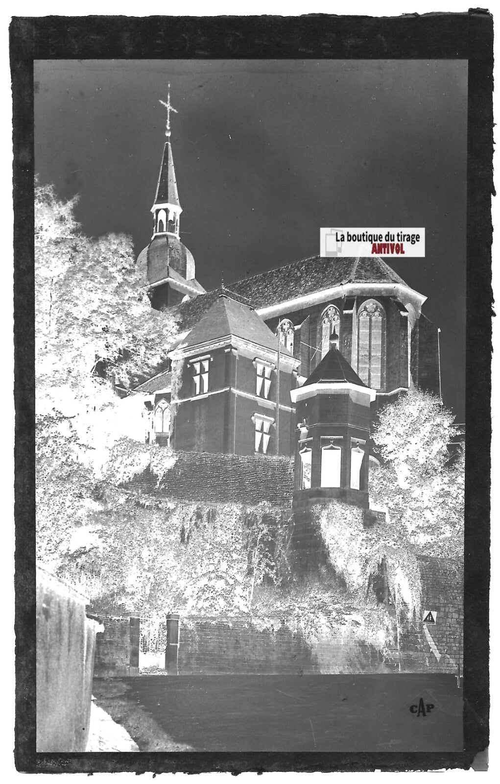 Plaque verre photo négatif noir & blanc 9x14 cm Neufchâteau église, Vosges