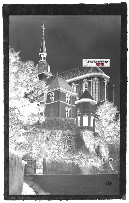 Plaque verre photo négatif noir & blanc 9x14 cm Neufchâteau église, Vosges