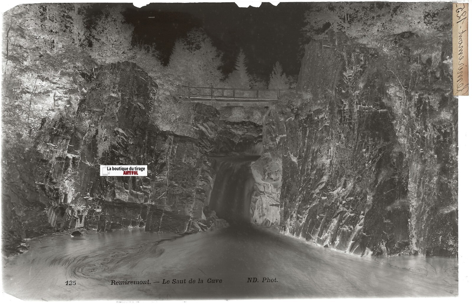 Remiremont, Saut de la Cuve, Plaque verre photo, négatif noir & blanc 13x21 cm