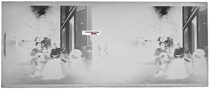 Scène vie, Plaque verre photo stéréoscopique, négatif noir & blanc 4,5x10,7 cm