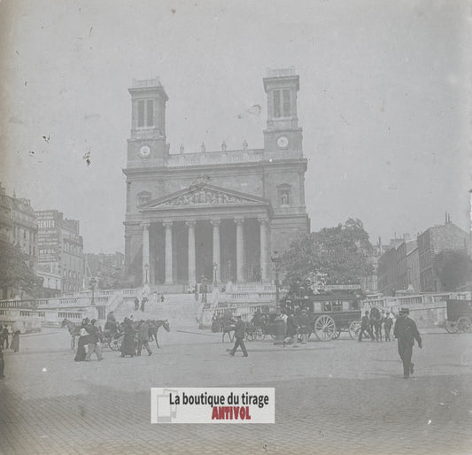 Paris, Saint-Vincent-de-Paul, plaque verre stéréo, photo ancienne 4,5x10,7 cm