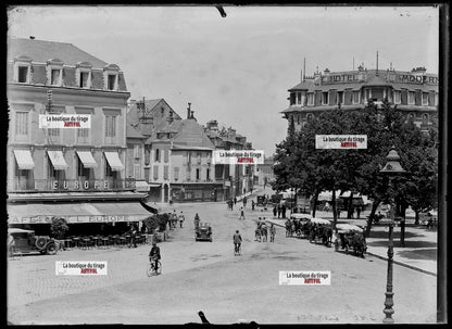 Tarbes, voitures, café, photos plaque de verre, lot de 4 négatifs 13x18 cm
