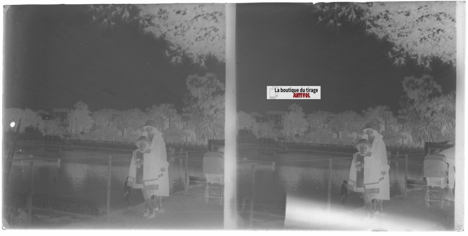 Mère, fille, famille, stéréoscopie plaque ancienne verre, négatif 9x18 cm