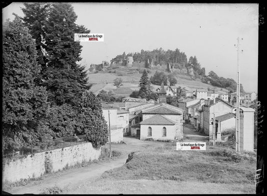 Plaque verre photo ancienne négatif noir et blanc 13x18 cm Mauzun village France