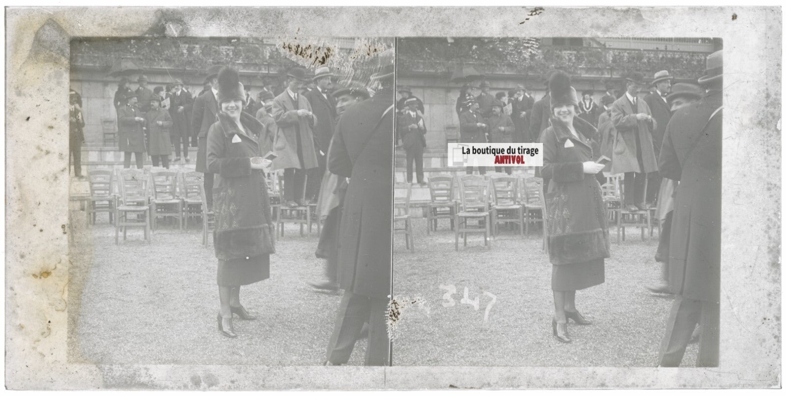 Jour de course, Longchamp, Paris, plaque verre stéréoscopique, positif 8,5x17 cm