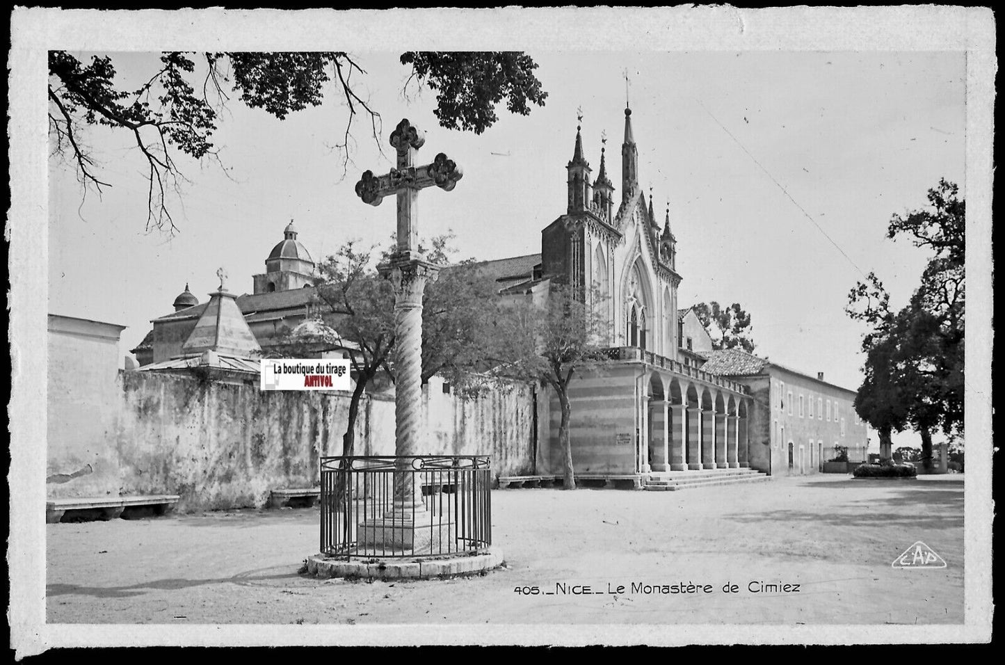 Plaque verre photo négatif noir & blanc 9x14 cm, monastère de Cimiez, Nice