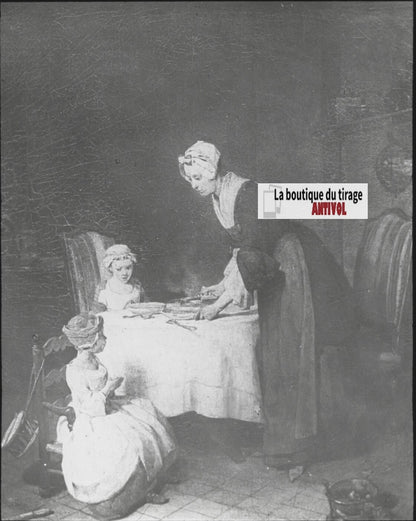 le Bénédicité, Musée du Louvre, ancienne plaque de verre, positif 8,5x10 cm