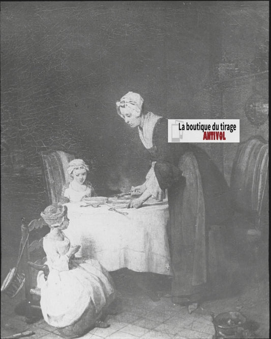 le Bénédicité, Musée du Louvre, ancienne plaque de verre, positif 8,5x10 cm