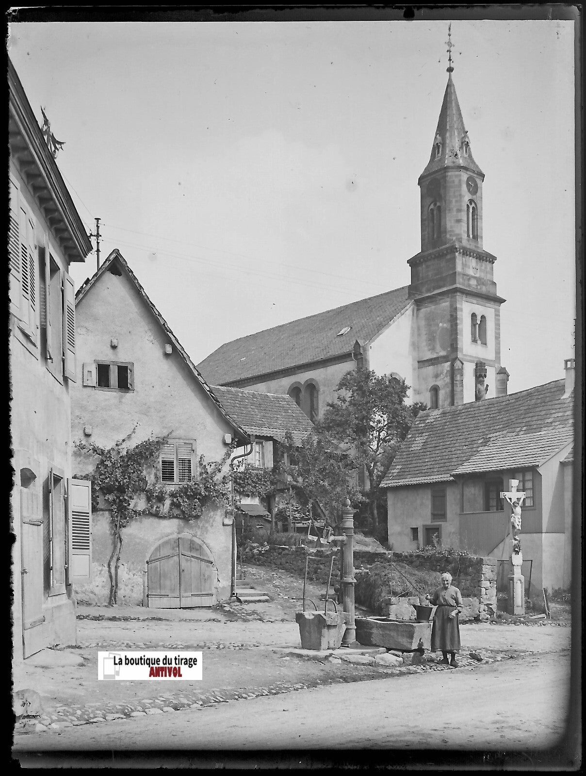 Eichhoffen, Alsace, Plaque de verre photo, négatif ancien noir & blanc 9x12 cm