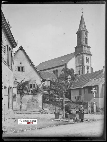 Eichhoffen, Alsace, Plaque de verre photo, négatif ancien noir & blanc 9x12 cm
