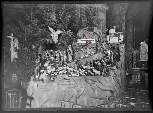 Plaque verre photo ancienne négatif noir et blanc 13x18 cm Strasbourg crèche