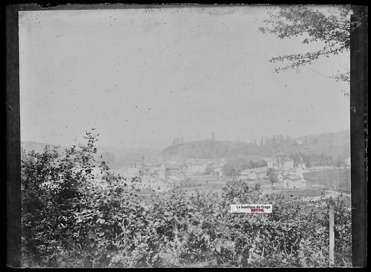 Plaque verre photo ancienne négatif noir et blanc 6x9 cm village Ariège paysage 