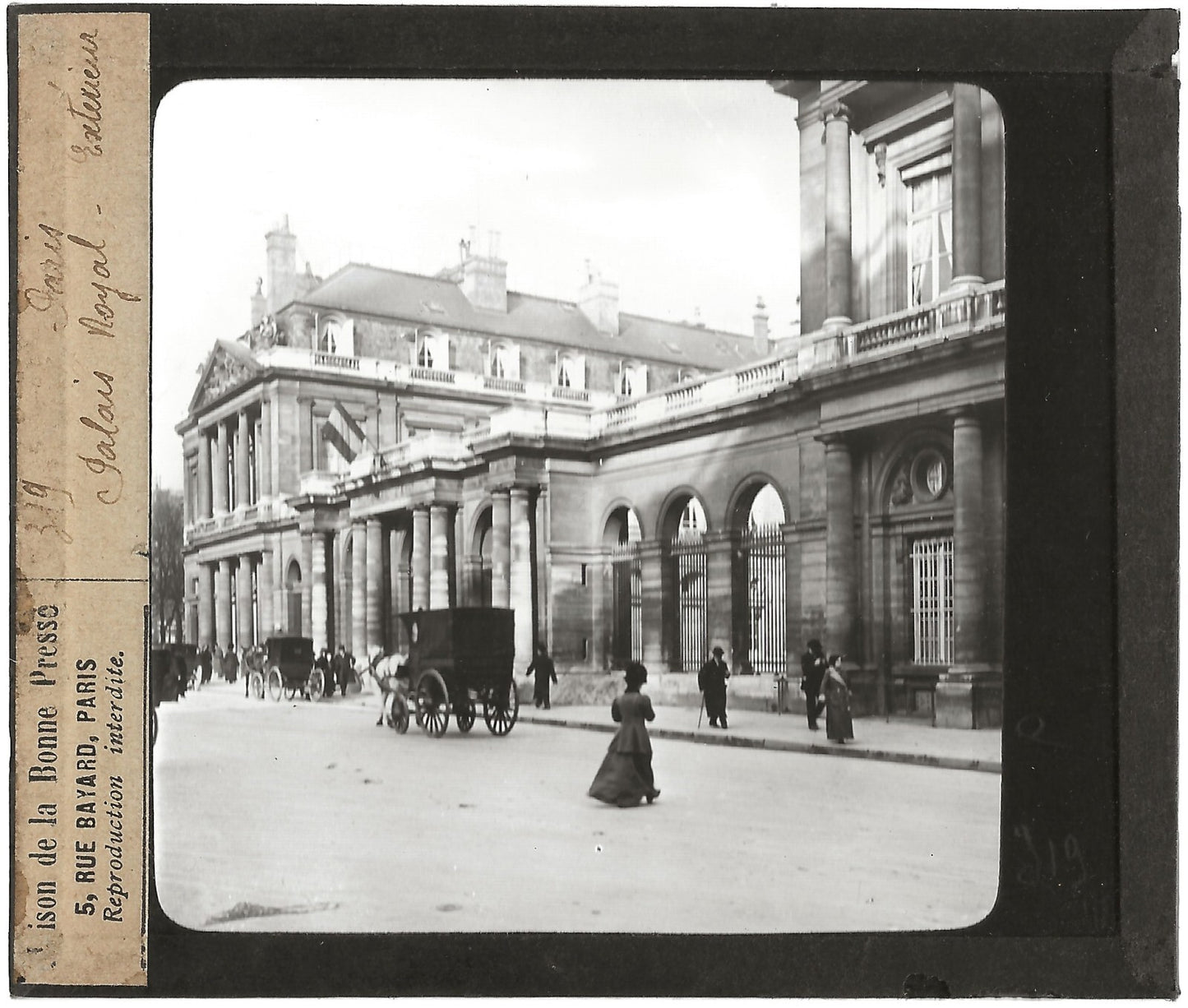 Palais Royal, capitale Paris, photo ancienne plaque de verre, positif 8,5x10 cm