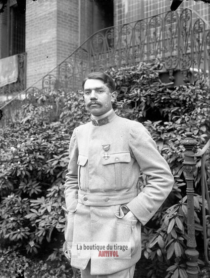 Officier du 26ᵉ régiment, soldat, plaque verre, photo ancienne, négatif 9x12 cm