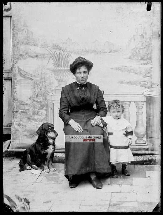 Plaque verre photo ancienne négatif noir et blanc 9x12 cm femme glass plate 