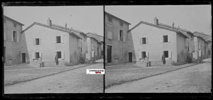 Village, France, Plaque verre photo stéréoscopique, négatif noir & blanc 6x13 cm