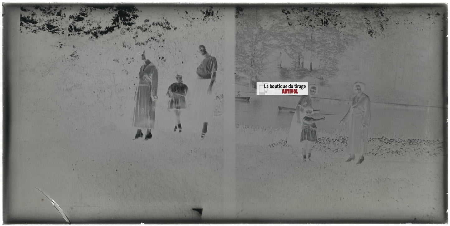 Famille, jardin, nature, campagne, photo ancienne plaque verre, négatif 9x18 cm