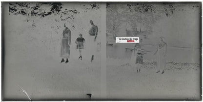 Famille, jardin, nature, campagne, photo ancienne plaque verre, négatif 9x18 cm
