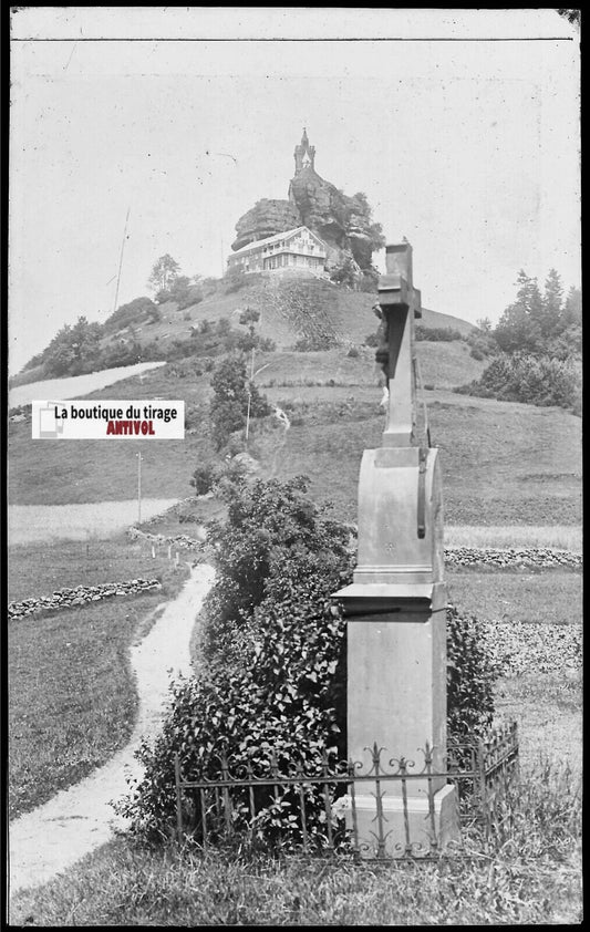 Plaque verre photo, négatif noir & blanc 9x14 cm, Dabo, Chapelle Saint-Léon