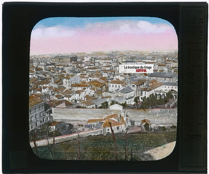Vue panoramique de Rome, Italie, plaque ancienne verre couleur, 8,5x10 cm