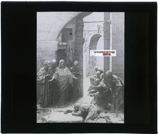 La guérison des lépreux, photo plaque verre, noir & blanc, positif 8,5x10 cm