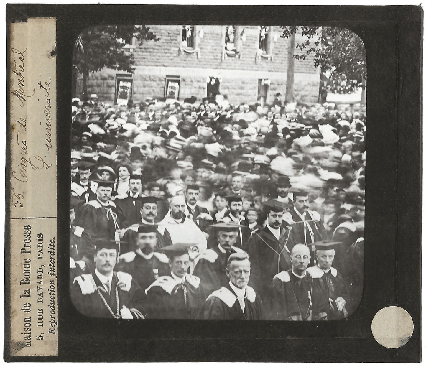 Université, congrés Montréal, photo ancienne plaque de verre, positif 8,5x10 cm