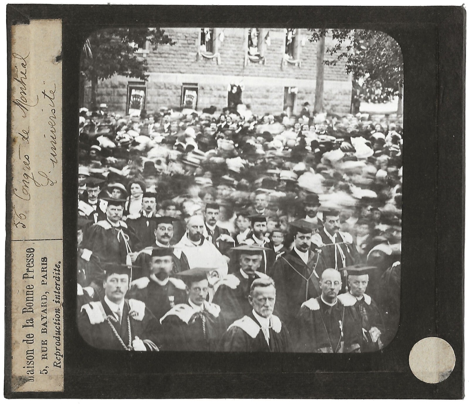 Université, congrés Montréal, photo ancienne plaque de verre, positif 8,5x10 cm