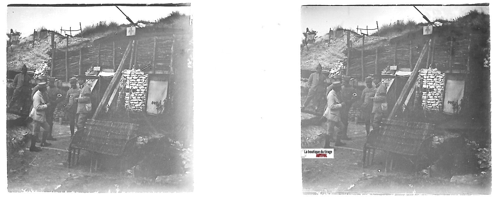 Somme, Ravin Sec, Guerre, Plaque verre stéréo, positif noir & blanc 4,5x10,7 cm