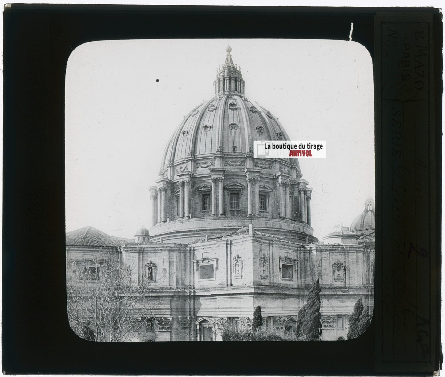 Basilique Saint-Pierre Rome, photo plaque verre, noir & blanc, positif 8,5x10 cm