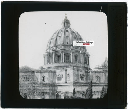 Basilique Saint-Pierre Rome, photo plaque verre, noir & blanc, positif 8,5x10 cm
