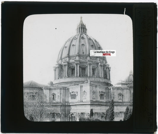 Basilique Saint-Pierre Rome, photo plaque verre, noir & blanc, positif 8,5x10 cm