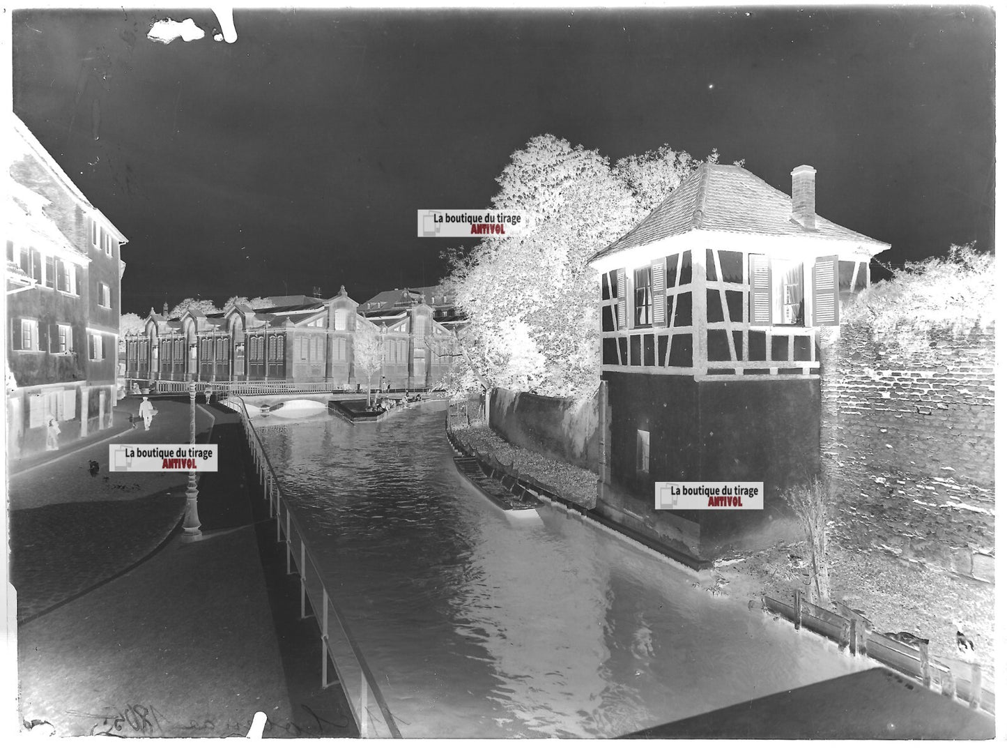 Plaque verre photo ancienne négatif noir et blanc 13x18 cm Colmar eau France