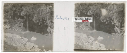 Gorges Palestro Algérie, Plaque verre stéréo, positif noir & blanc 4,5x10,7 cm