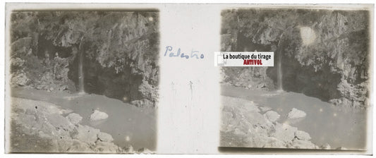 Gorges Palestro Algérie, Plaque verre stéréo, positif noir & blanc 4,5x10,7 cm