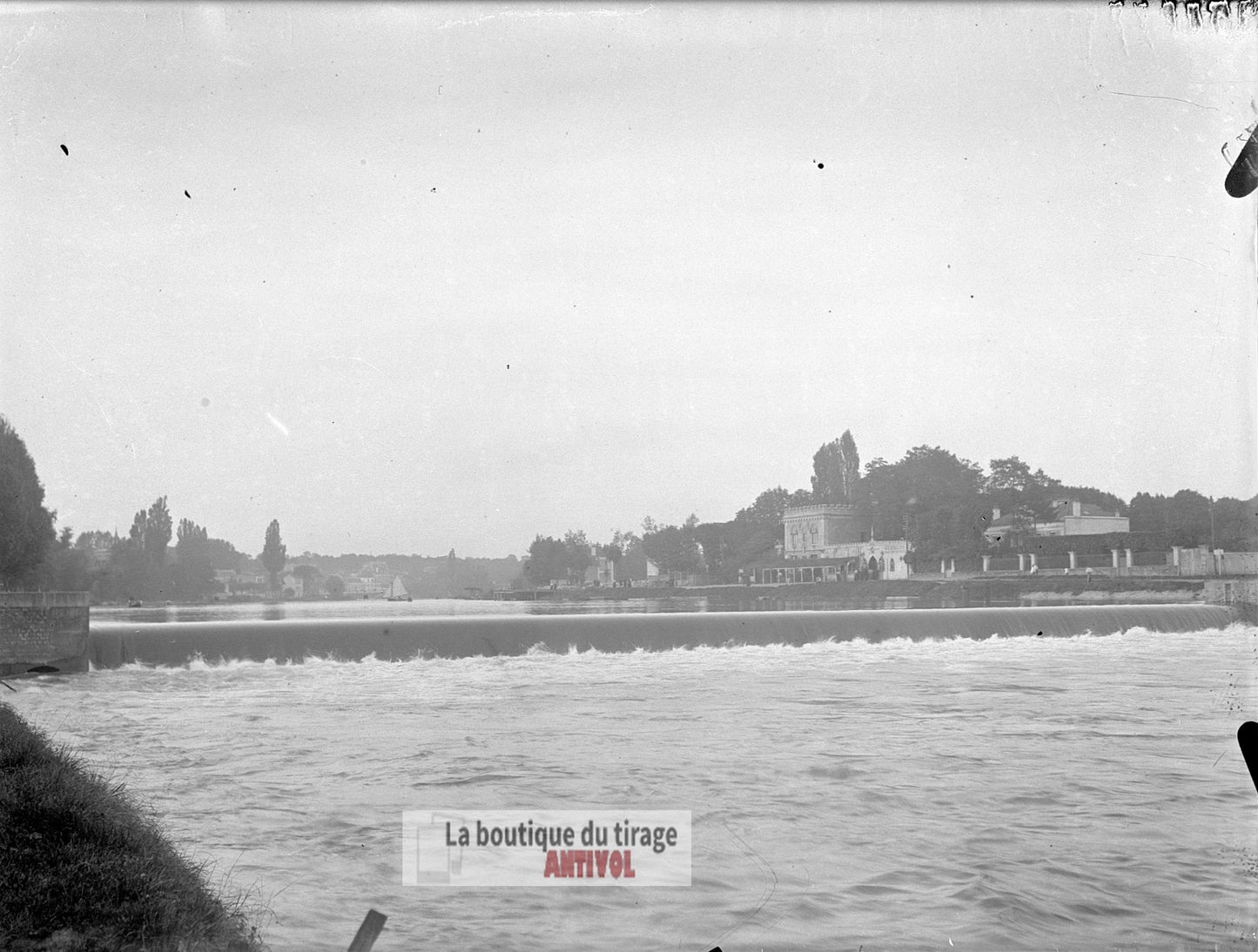 La Marne à Joinville-le-Pont, plaque verre, photo ancienne, négatif 9x12 cm