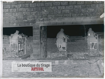 Exercice militaire, tir fusil, plaque verre, photo ancienne, négatif 9x12 cm