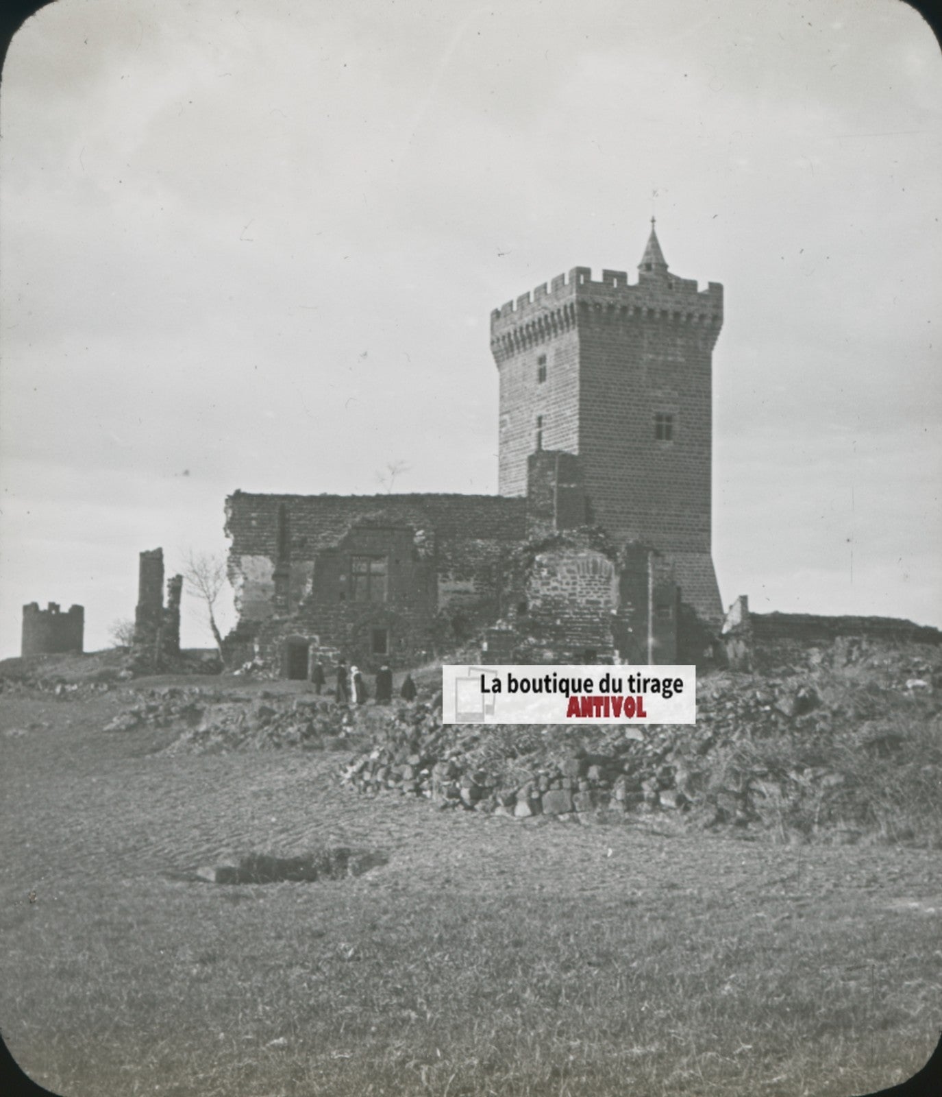 Château de Polignac, photo plaque verre, noir & blanc, positif 8,5x10 cm