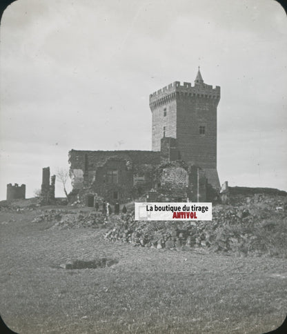 Château de Polignac, photo plaque verre, noir & blanc, positif 8,5x10 cm