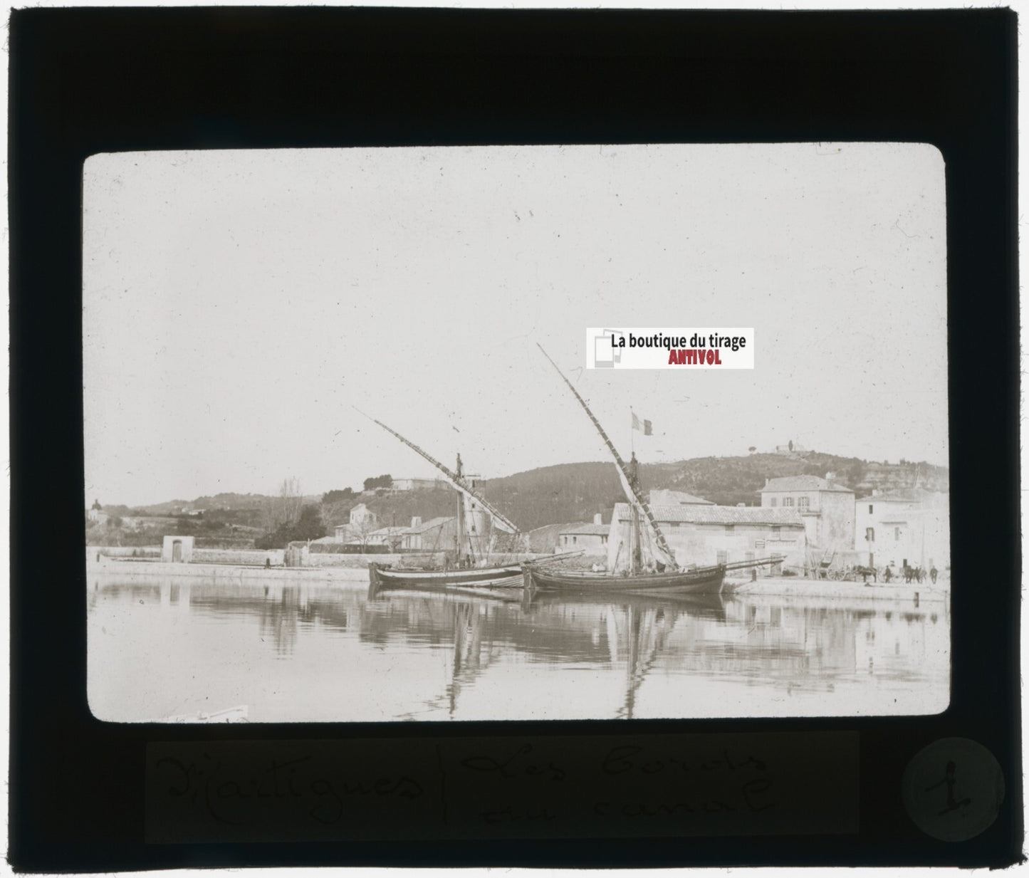 Martigues, Provence, bateaux, photo ancienne plaque de verre, positif 8,5x10 cm