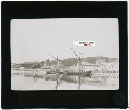 Martigues, Provence, bateaux, photo ancienne plaque de verre, positif 8,5x10 cm