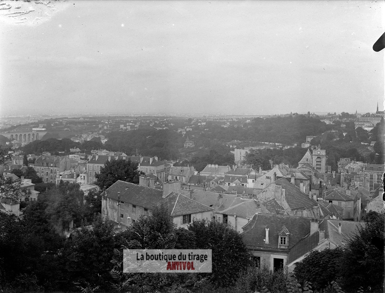 Vue de Meudon, France, plaque verre, photo ancienne, négatif 9x12 cm