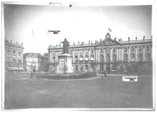 Plaque verre photo ancienne positif noir & blanc 13x18 cm Nancy, place Stanislas