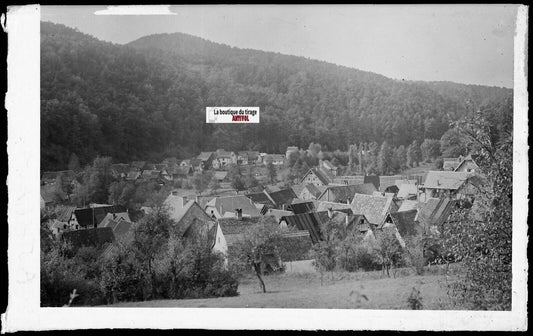 Plaque verre photo ancienne négatif noir & blanc 9x14 cm, Rothbach, village