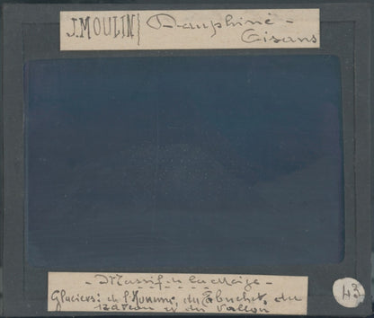 Massif de la Meije, glaciers, photo J. Moulin, plaque verre, couleur, 8,5x10 cm