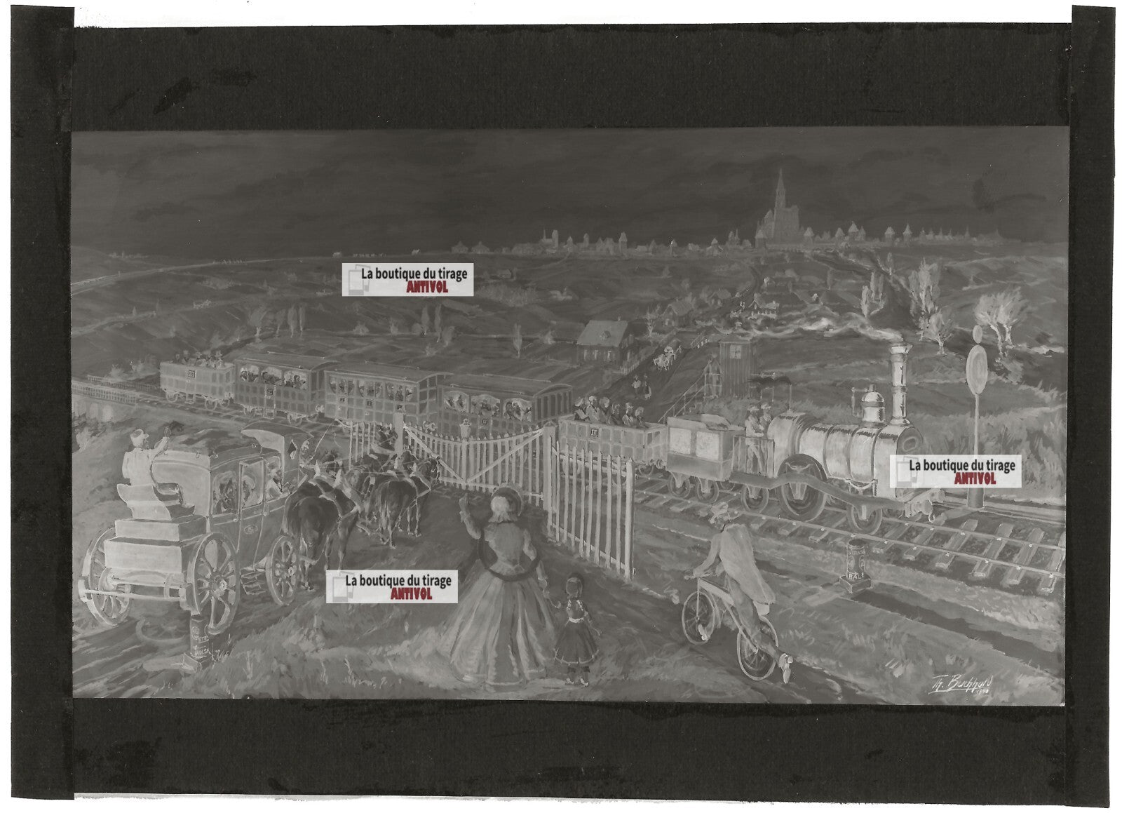 Plaque verre négatif noir et blanc 13x18 cm Paris Strasbourg 1852 1952 train