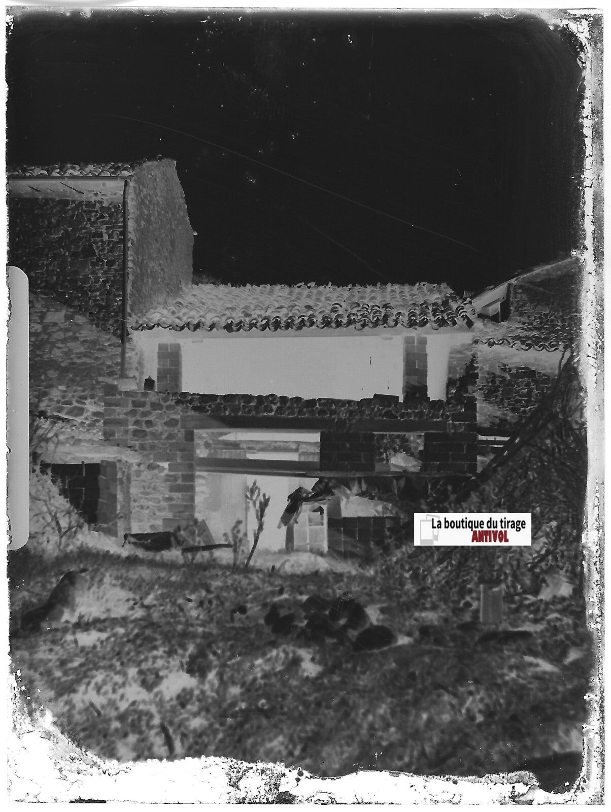 Maison, travaux, Plaque verre photo ancienne, négatif noir & blanc 9x12 cm