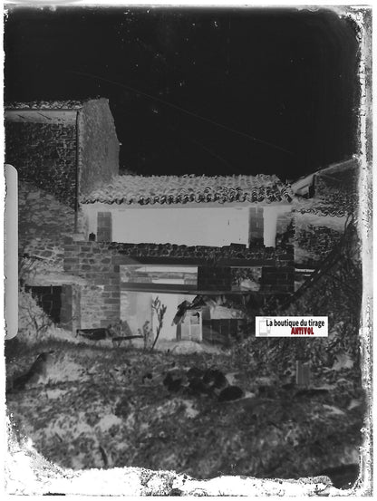 Maison, travaux, Plaque verre photo ancienne, négatif noir & blanc 9x12 cm